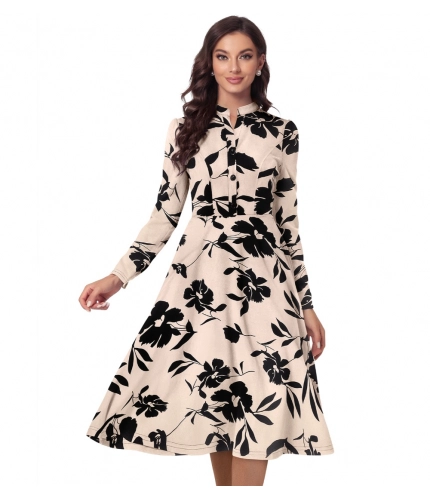 Beastofcloud Women's Knitting Printed V-Neck Full Sleeve Dresses (Cream)