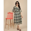 Dropship Women's Georgette Printed Round Neck Short Sleeve Dress (Black)