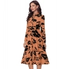 Dropship Women's Knitting Printed V-Neck Full Sleeve Dress (Orange)