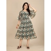 Dropship Women's Georgette Printed Round Neck Short Sleeve Dress (Black)