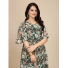 Dropship Women's Georgette Printed Round Neck Short Sleeve Dress (Black)