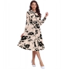 Dropship Women's Knitting Printed V-Neck Full Sleeve Dress (Cream)