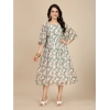 Dropship Women's Georgette Printed Round Neck Short Sleeve Dress (Pink)
