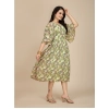 Dropship Women's Georgette Printed Round Neck Short Sleeve Dress (Green)