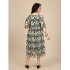 Dropship Women's Georgette Printed Round Neck Short Sleeve Dress (Black)