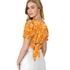 Beastofcloud Women's Knitting Printed V-Neck Puff Sleeve Tops (Yellow)