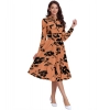 Dropship Women's Knitting Printed V-Neck Full Sleeve Dress (Orange)