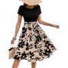 Dropship Women's Knitting Printed Round Neck Short Sleeve Dress (Cream)