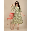 Dropship Women's Georgette Printed Round Neck Short Sleeve Dress (Green)