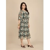 Dropship Women's Georgette Printed Round Neck Short Sleeve Dress (Black)
