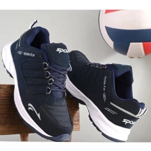 Generic Men's Casual Synthetic Leather Lace-Up Shoes (Navy Blue)