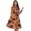 Dropship Women's Knitting Printed V-Neck Full Sleeve Dress (Orange)