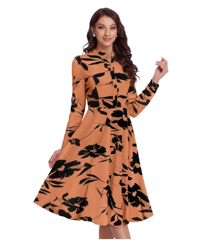 Beastofcloud Women's Knitting Printed V-Neck Full Sleeve Dresses (Orange)