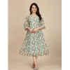 Dropship Women's Georgette Printed Round Neck Short Sleeve Dress (Multicolor)