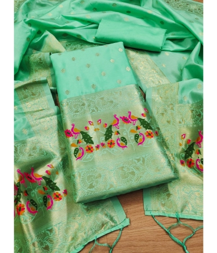 Women's Banarasi Silk Printed Unstitched Salwar Suit Material With Dupatta (Seagreen, 3Mtrs)