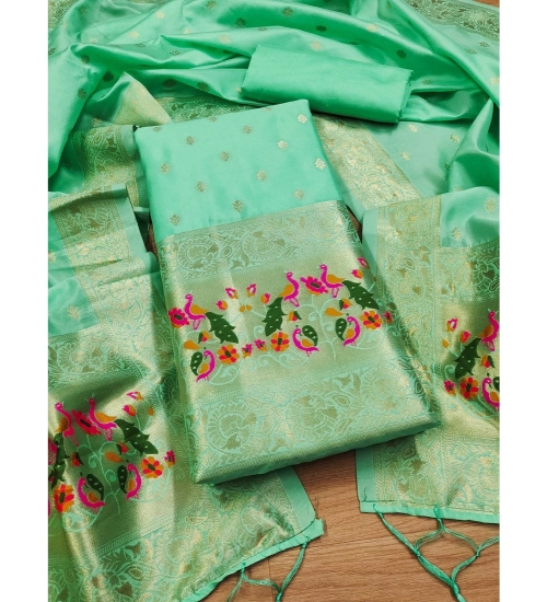 Women's Banarasi Silk Printed Unstitched Salwar Suit Material With Dupatta (Seagreen, 3Mtrs)
