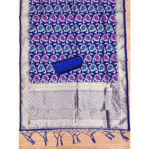 Generic Women's Banarasi Silk Printed Unstitched Salwar Suit Material With Dupatta (Rblue, 3Mtrs)