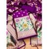 Women's Banarasi Silk Printed Unstitched Salwar Suit Material With Dupatta (Purple, 3Mtrs)