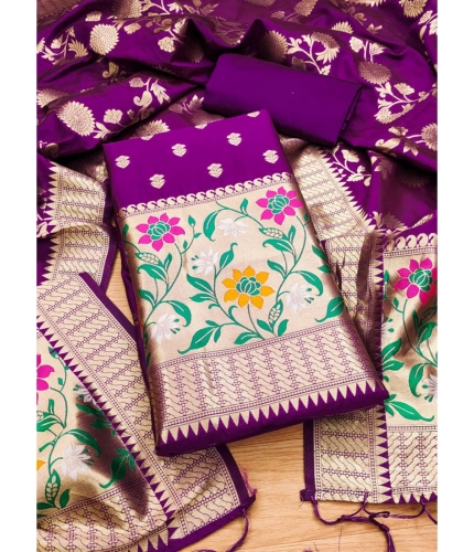 Women's Banarasi Silk Printed Unstitched Salwar Suit Material With Dupatta (Purple, 3Mtrs) Women's Banarasi Silk Printed Unstitched Salwar Suit Material With Dupatta (Purple, 3Mtrs)