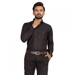 Generic Men's Casual Cotton Solid Full Sleeve Shirt (Black)