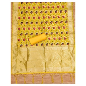 Generic Women's Banarasi Silk Printed Unstitched Salwar Suit Material With Dupatta (Yellow, 3Mtrs)