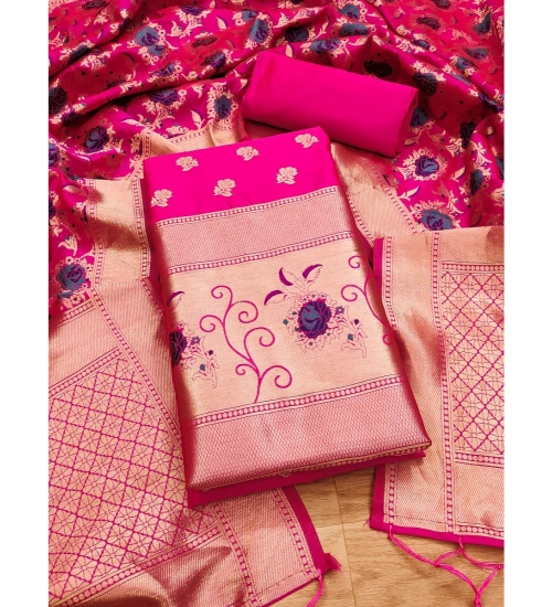 Women's Banarasi Silk Printed Unstitched Salwar Suit Material With Dupatta (Rani, 3Mtrs)