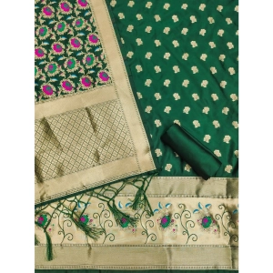 Generic Women's Banarasi Silk Printed Unstitched Salwar Suit Material With Dupatta (Green, 3Mtrs)
