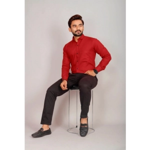 Generic Men's Casual Cotton Solid Full Sleeve Shirt (Red)