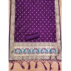 Women's Banarasi Silk Printed Unstitched Salwar Suit Material With Dupatta (Purple, 3Mtrs)