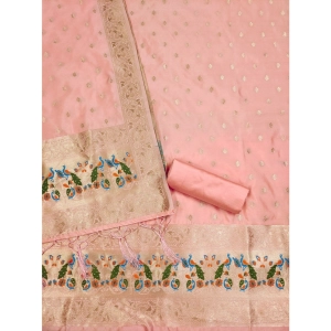 Generic Women's Banarasi Silk Printed Unstitched Salwar Suit Material With Dupatta (Peach, 3Mtrs)