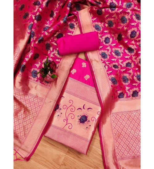 Women's Banarasi Silk Printed Unstitched Salwar Suit Material With Dupatta (Rani, 3Mtrs)