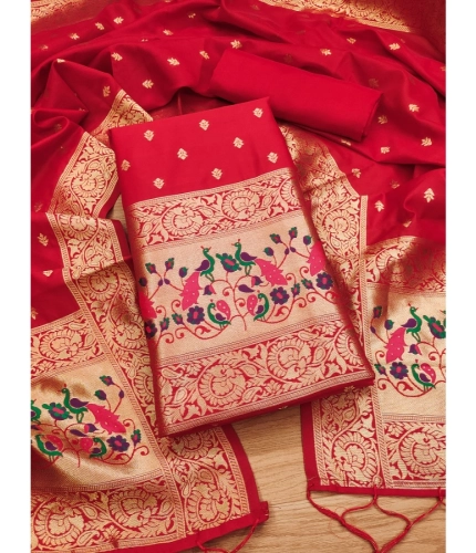 Women's Banarasi Silk Printed Unstitched Salwar Suit Material With Dupatta (Red, 3Mtrs) Women's Banarasi Silk Printed Unstitched Salwar Suit Material With Dupatta (Red, 3Mtrs)