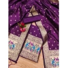 Women's Banarasi Silk Printed Unstitched Salwar Suit Material With Dupatta (Purple, 3Mtrs)