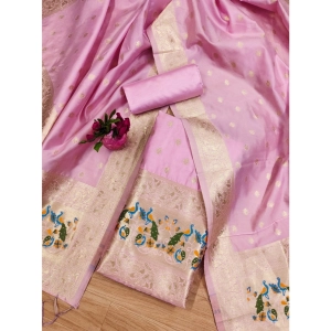 Generic Women's Banarasi Silk Printed Unstitched Salwar Suit Material With Dupatta (Pink, 3Mtrs)