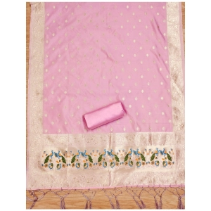 Generic Women's Banarasi Silk Printed Unstitched Salwar Suit Material With Dupatta (Pink, 3Mtrs)