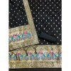 Women's Banarasi Silk Printed Unstitched Salwar Suit Material With Dupatta (Black, 3Mtrs)