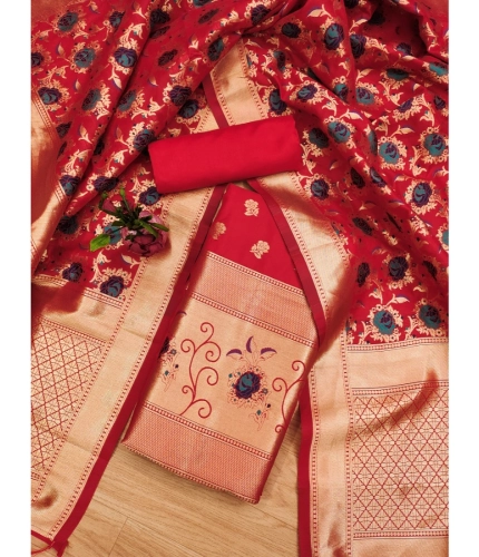 Women's Banarasi Silk Printed Unstitched Salwar Suit Material With Dupatta (Red, 3Mtrs) Women's Banarasi Silk Printed Unstitched Salwar Suit Material With Dupatta (Red, 3Mtrs)