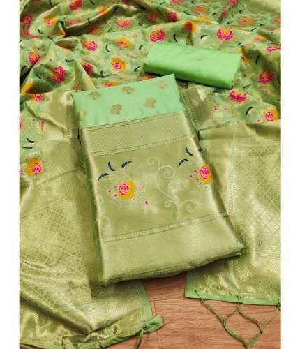 Women's Banarasi Silk Printed Unstitched Salwar Suit Material With Dupatta (Pista, 3Mtrs) Women's Banarasi Silk Printed Unstitched Salwar Suit Material With Dupatta (Pista, 3Mtrs)