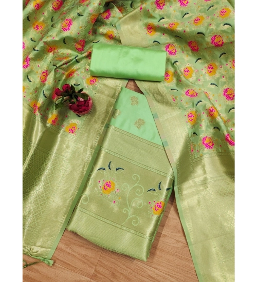 Women's Banarasi Silk Printed Unstitched Salwar Suit Material With Dupatta (Pista, 3Mtrs)