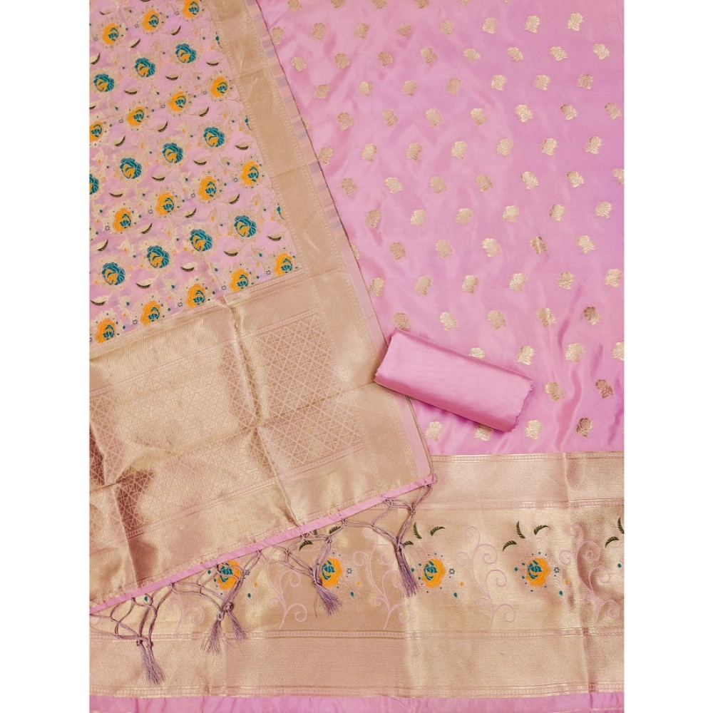 Women's Banarasi Silk Printed Unstitched Salwar Suit Material With Dupatta (Pink, 3Mtrs) Women's Banarasi Silk Printed Unstitched Salwar Suit Material With Dupatta (Pink, 3Mtrs)