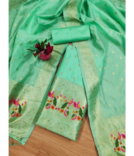 Women's Banarasi Silk Printed Unstitched Salwar Suit Material With Dupatta (Seagreen, 3Mtrs)