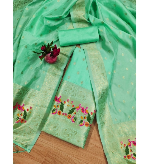 Women's Banarasi Silk Printed Unstitched Salwar Suit Material With Dupatta (Seagreen, 3Mtrs)