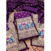 Women's Banarasi Silk Printed Unstitched Salwar Suit Material With Dupatta (Purple, 3Mtrs)