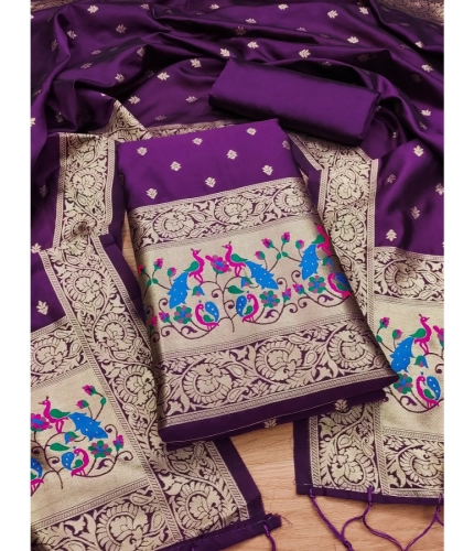Women's Banarasi Silk Printed Unstitched Salwar Suit Material With Dupatta (Purple, 3Mtrs) Women's Banarasi Silk Printed Unstitched Salwar Suit Material With Dupatta (Purple, 3Mtrs)