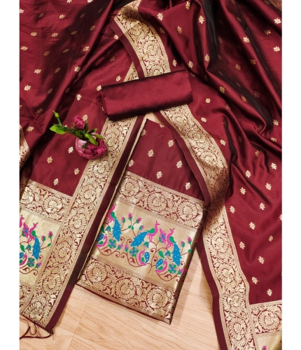 Women's Banarasi Silk Printed Unstitched Salwar Suit Material With Dupatta (Maroon, 3Mtrs) Women's Banarasi Silk Printed Unstitched Salwar Suit Material With Dupatta (Maroon, 3Mtrs)