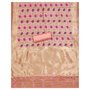 Generic Women's Banarasi Silk Printed Unstitched Salwar Suit Material With Dupatta (Peach, 3Mtrs)