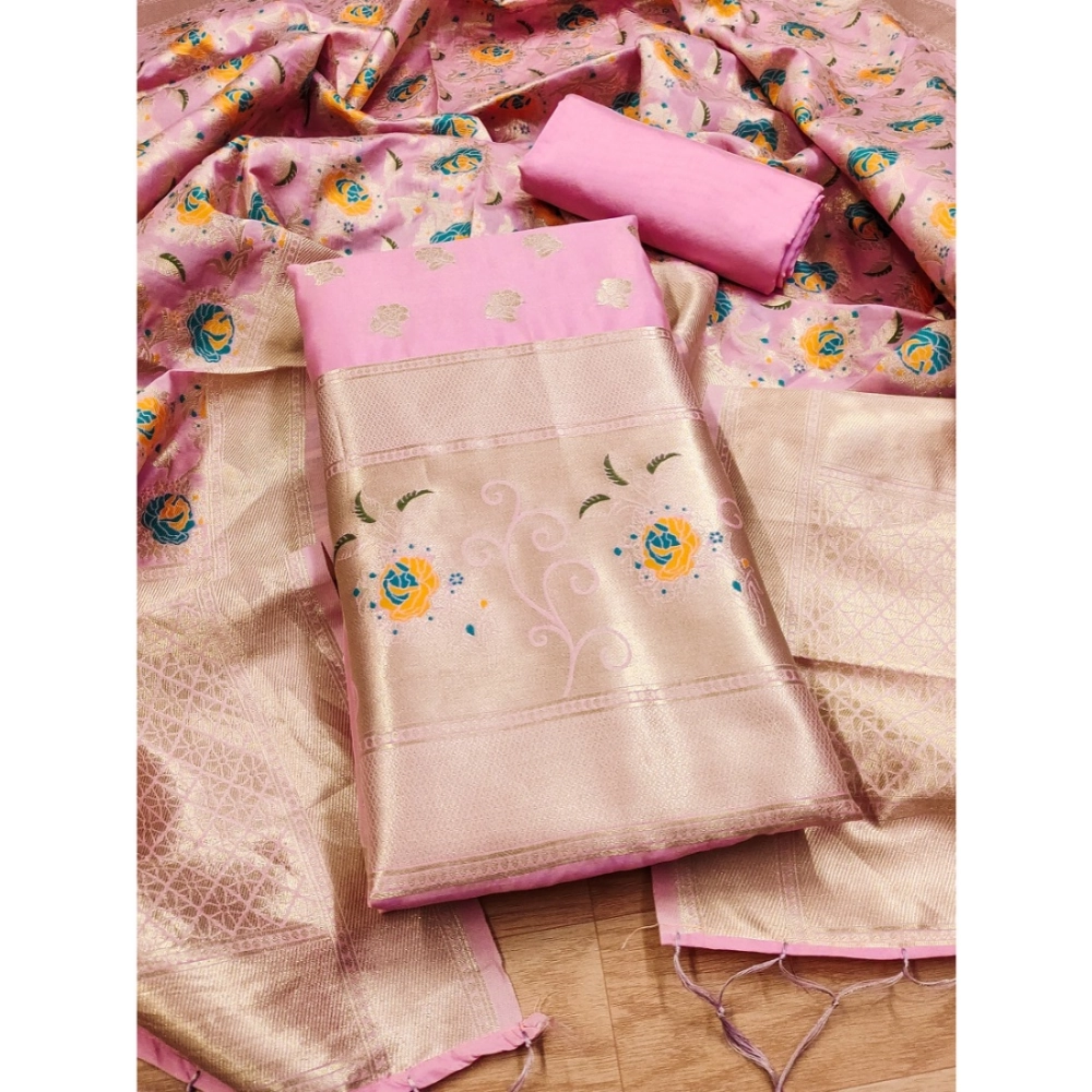 Women's Banarasi Silk Printed Unstitched Salwar Suit Material With Dupatta (Pink, 3Mtrs) Women's Banarasi Silk Printed Unstitched Salwar Suit Material With Dupatta (Pink, 3Mtrs)