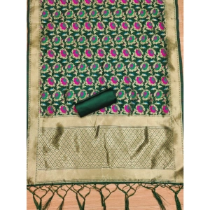 Generic Women's Banarasi Silk Printed Unstitched Salwar Suit Material With Dupatta (Green, 3Mtrs)