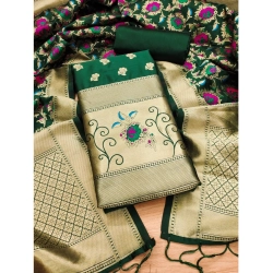 Women's Banarasi Silk Printed Unstitched Salwar Suit Material With Dupatta (Green, 3Mtrs)