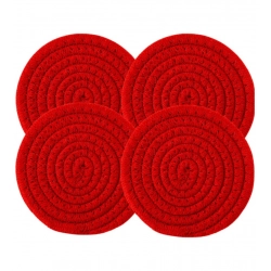 Cotton Rope Drink Coasters 4 Pcs Set (Red)